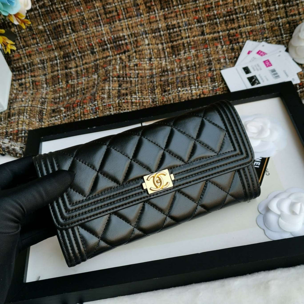 Chanel Boy Long Flap Wallet Lambskin - Black