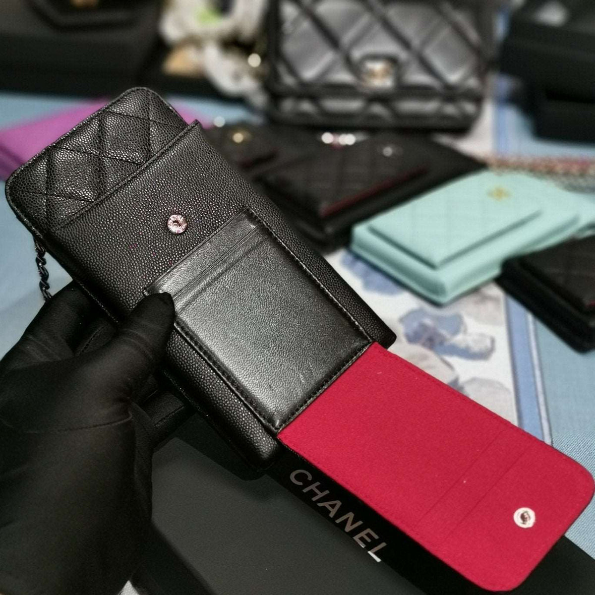 Chanel Quilted CC Phone Holder Wallet - Metallic Ivory