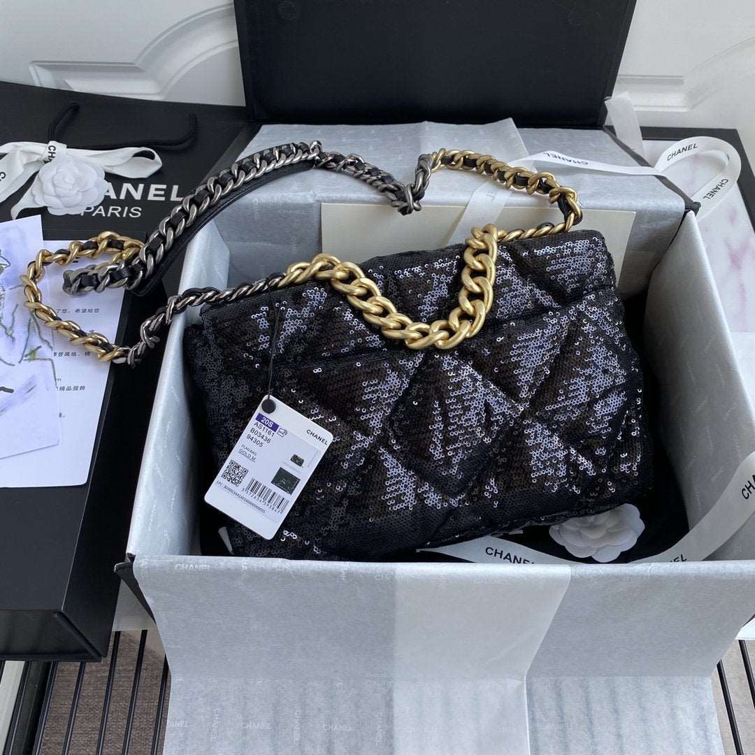 Chanel 19 Sequin Flap Bag Black