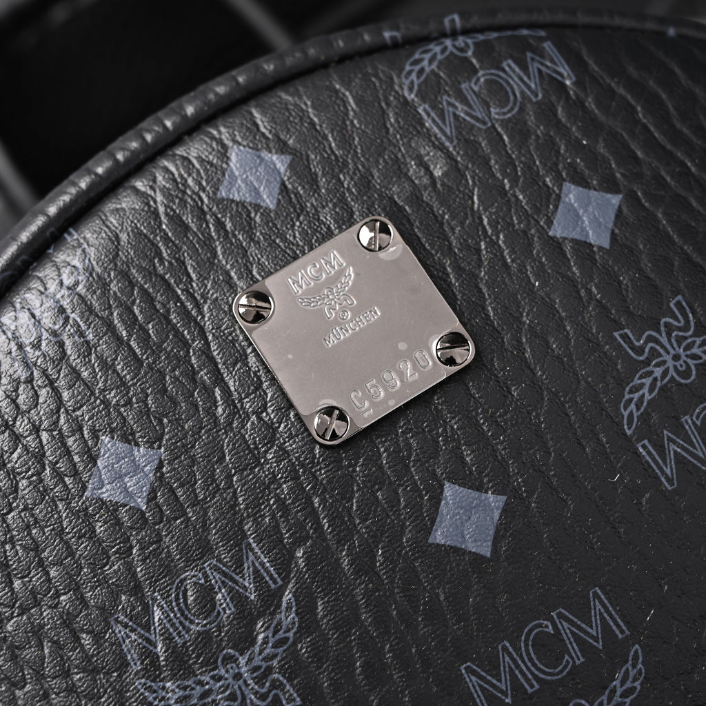 Mcm Stark Visetos Medium Backpack – Black Monogram with Studded Detailing - Black Monogram Print