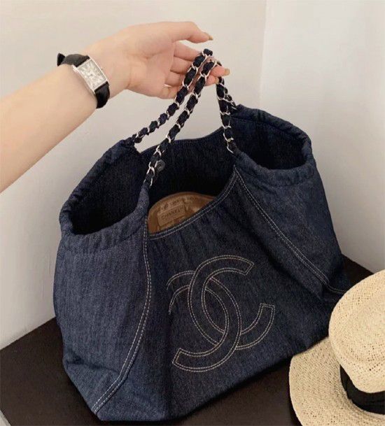 YSL Large Capacity Denim Tote Bag - Demin