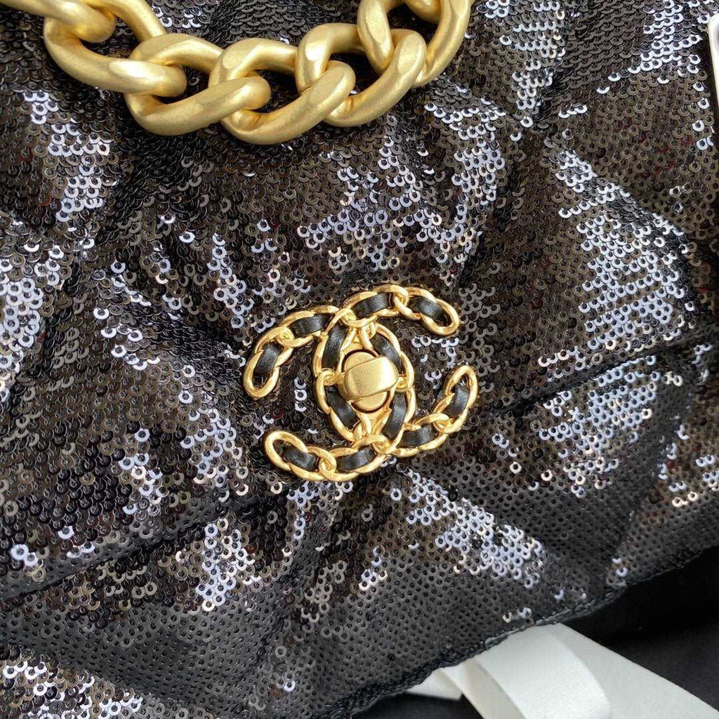 Chanel 19 Sequin Flap Bag Black