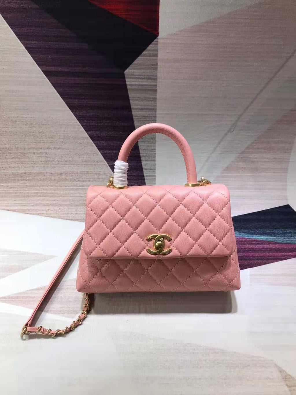 Chanel Coco Handle Gold Caviar Pink 24 cm Handbag