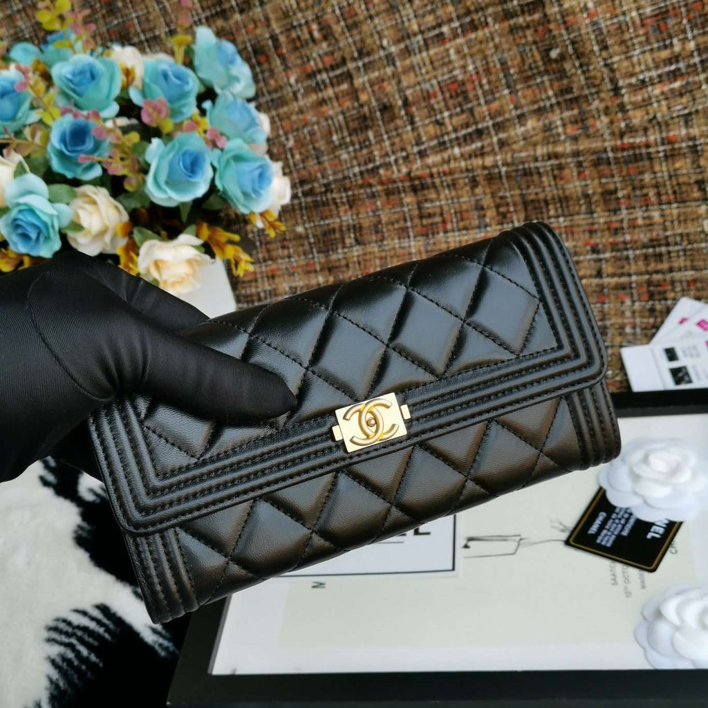 Chanel Boy Long Flap Wallet Lambskin - Black