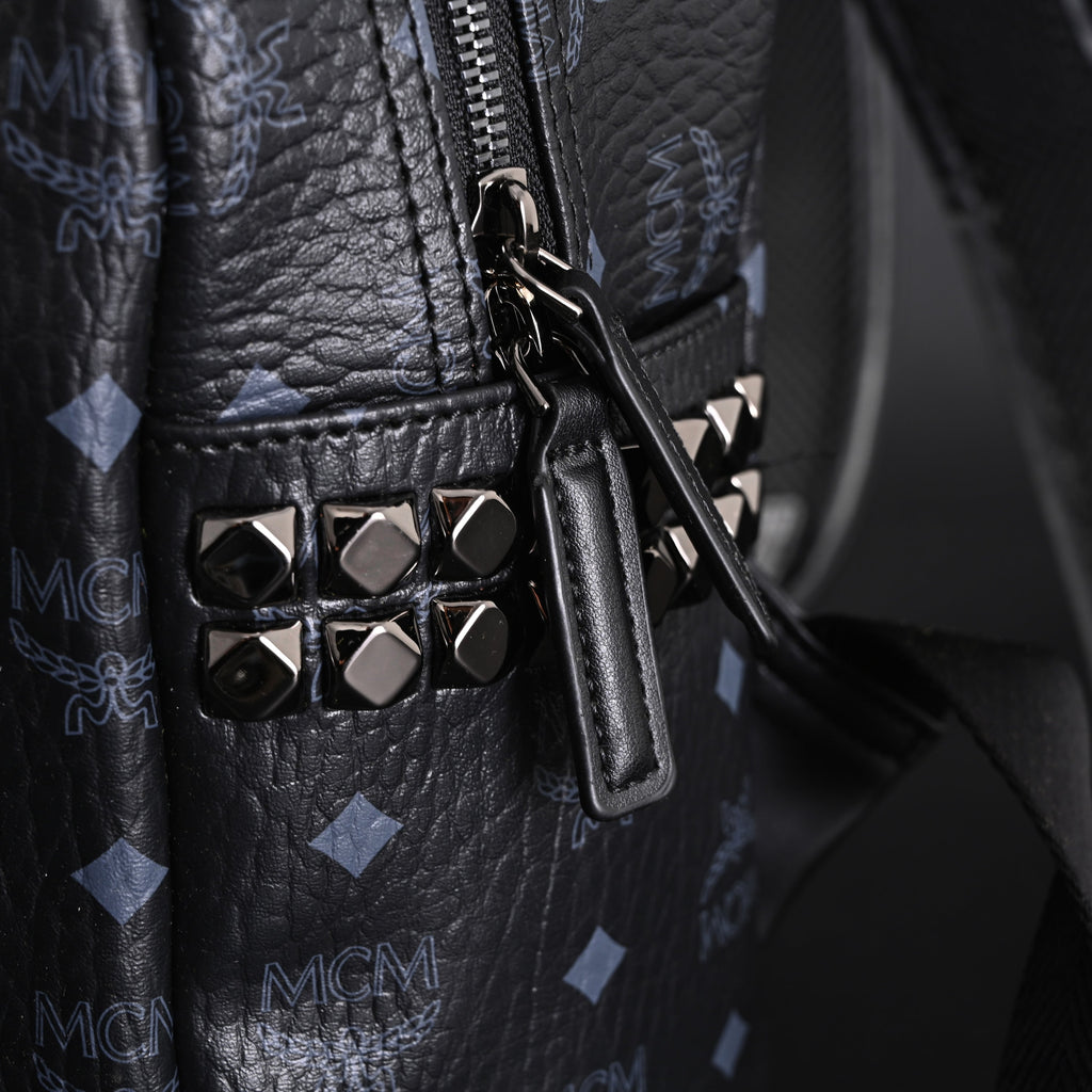Mcm Stark Visetos Medium Backpack – Black Monogram with Studded Detailing - Black Monogram Print
