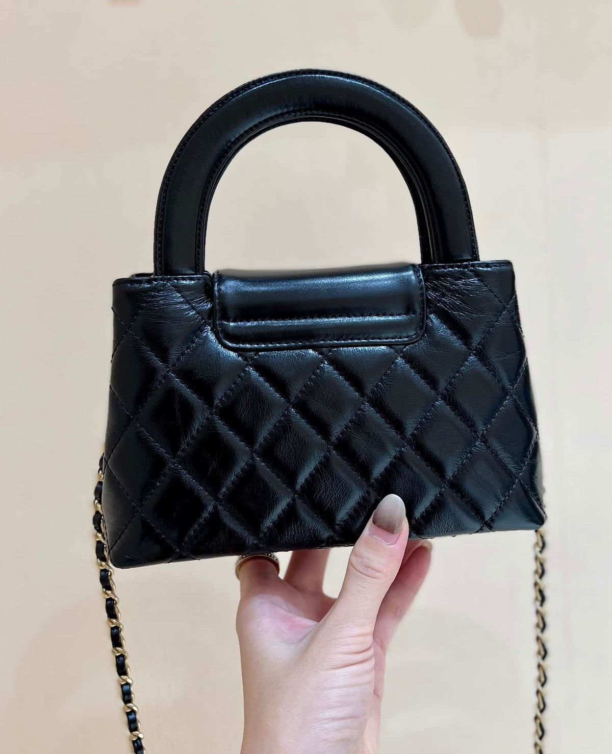 Chanel Kelly Mini Shopping Bag Mini 23K Shiny Aged Calfskin Black