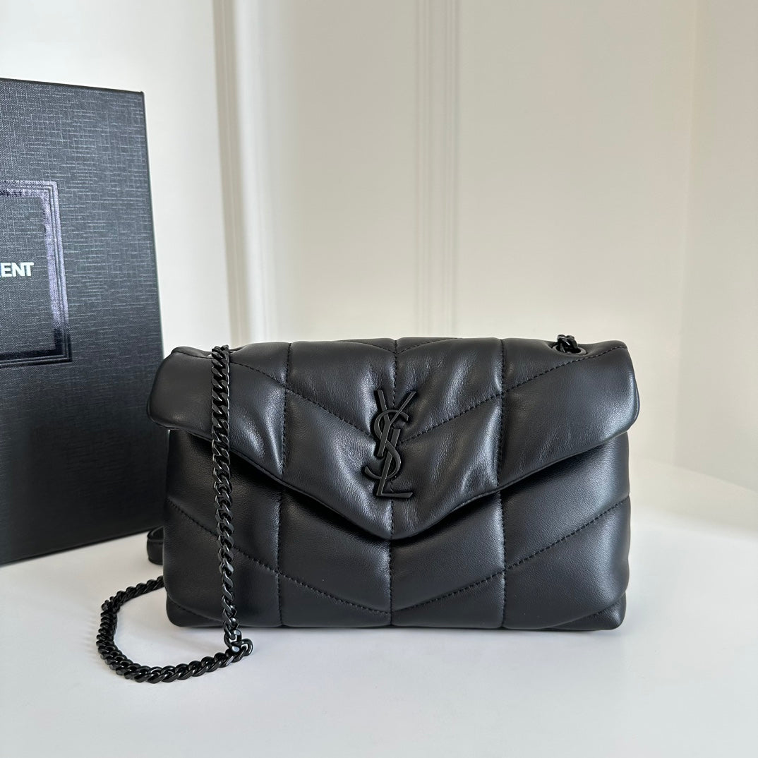 YSL Loulou Puffer Toy Bag in Quilted Lambskin Black Size 23x15.5x8.5