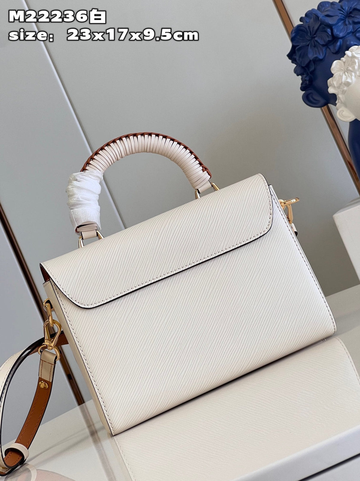 LV Twist MM Epi Leather Handle Crossbody Bag with LV Twist Lock White Quartz