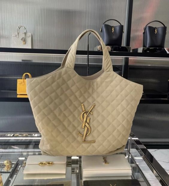 Saint Laurent Icare Extra Large Embellished Quilted Leather Tote Handbag - White