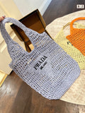 Prada Raffia Tote Bag-Blue