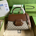 Gucci Horsebit 1955 Medium Ophidia and Brown Leather Handbag