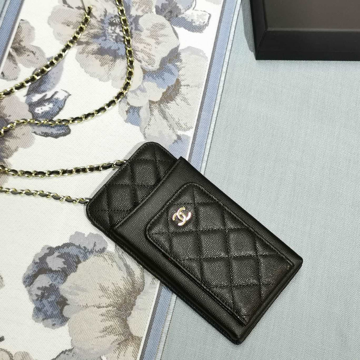 Chanel Quilted CC Phone Holder Wallet - Metallic Ivory