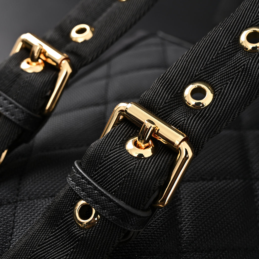 Burberry the Rucksack – Black Nylon & Leather Backpack with Gold-Tone Hardware - Black with Gold Accents