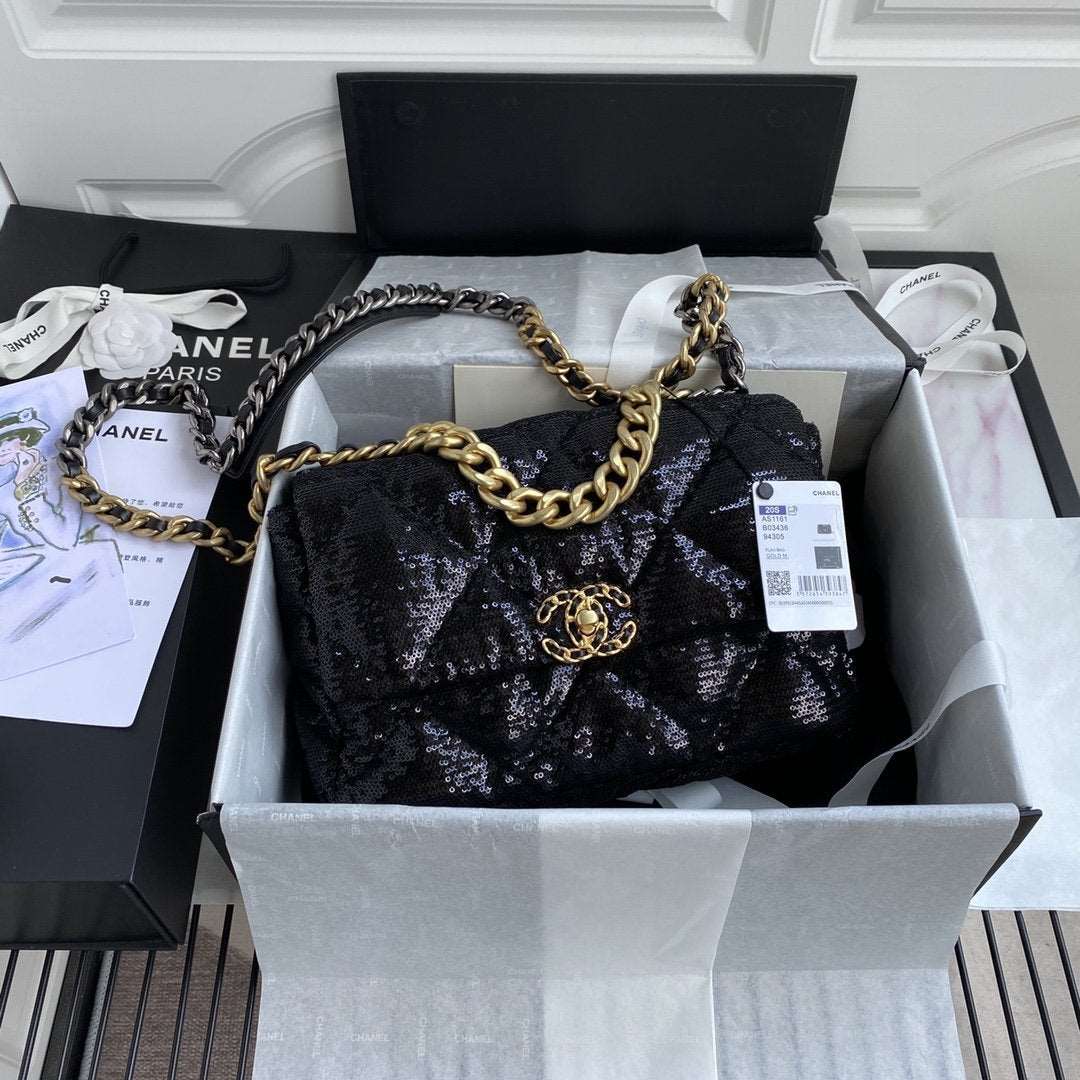 Chanel 19 Sequin Flap Bag Black
