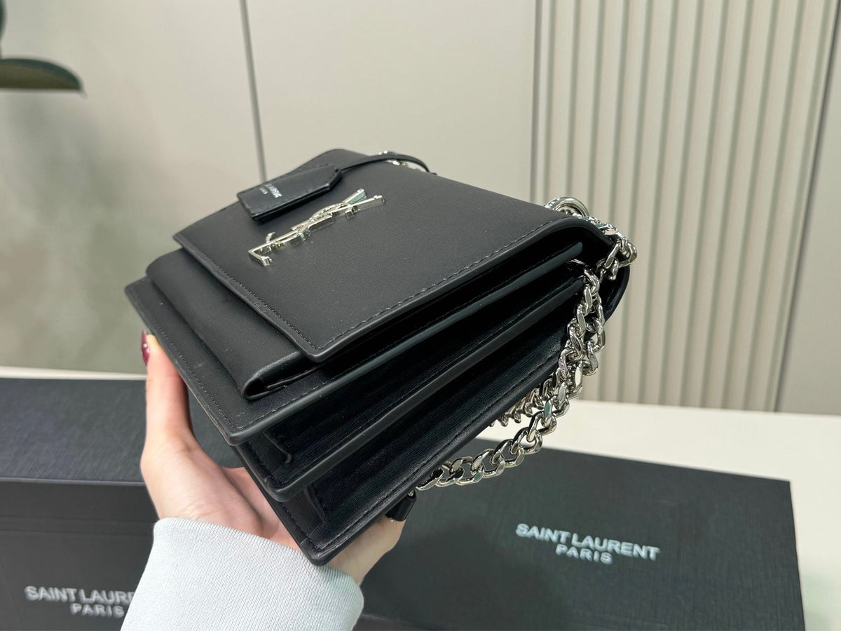 Saint Laurent Sunset Medium Monogram YSL Crossbody Bag - Black