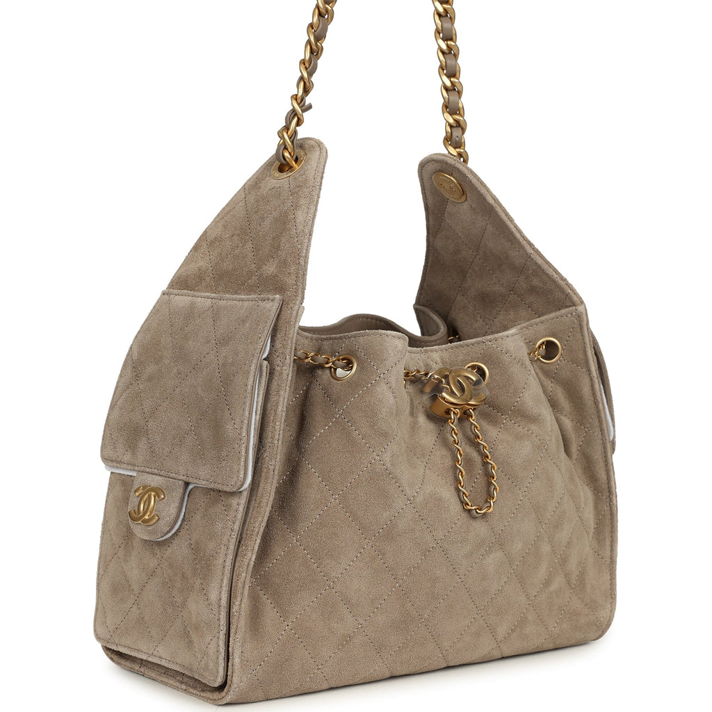 Chanel Small 25 Hobo Grey Suede Hobo Bag