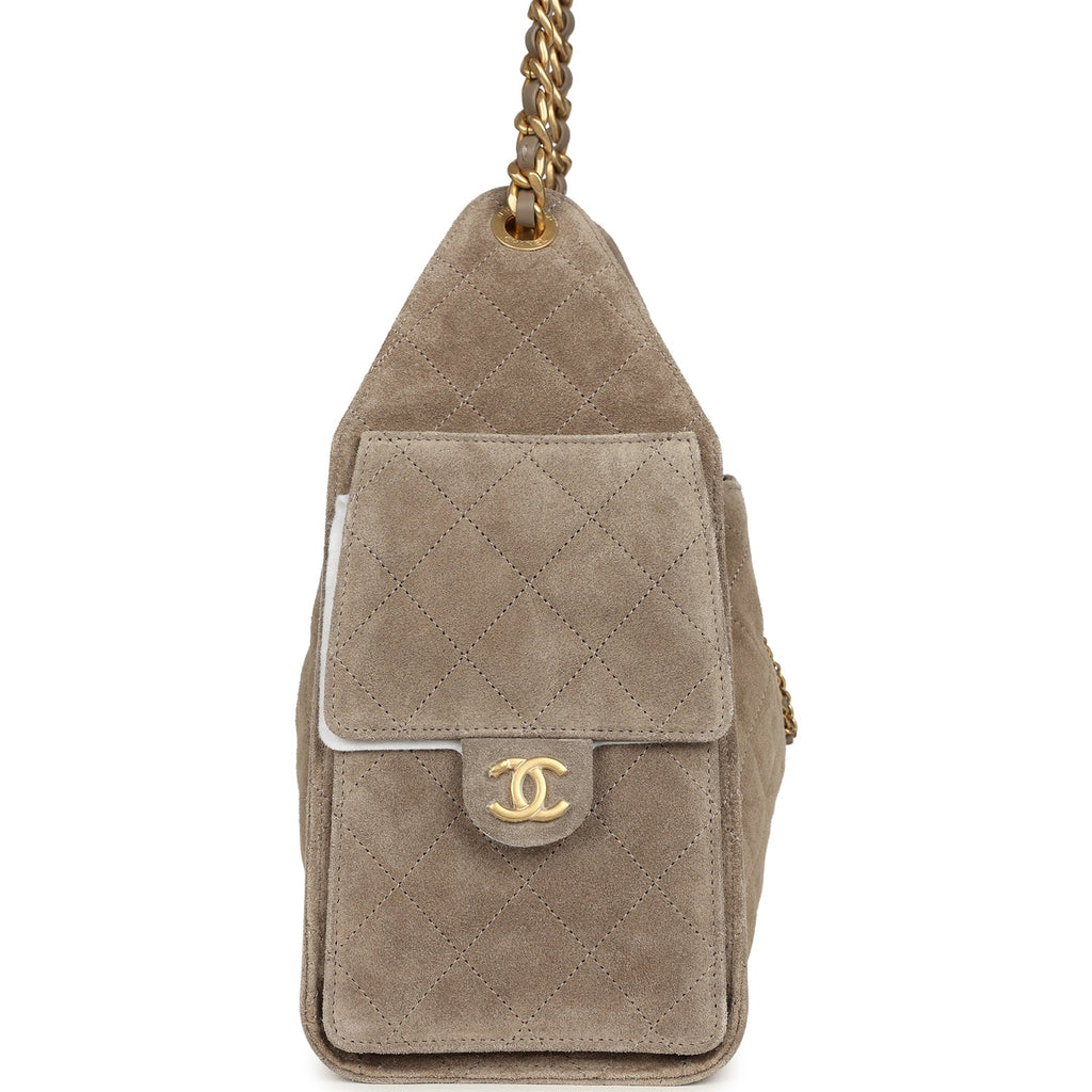Chanel Small 25 Hobo Grey Suede Hobo Bag