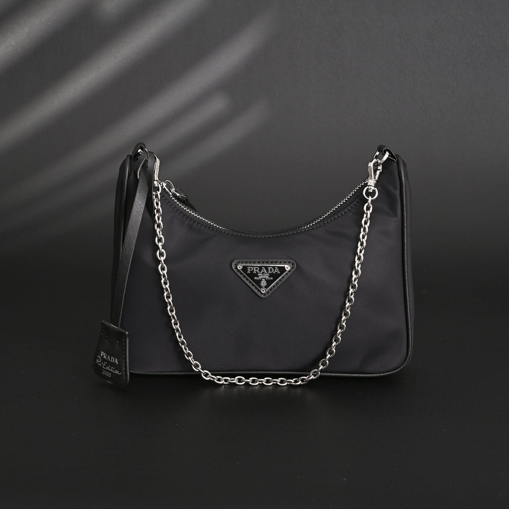 Prada Re-Edition 2005 Nylon Shoulder Bag – Black - Black with Silver-Tone Hardware