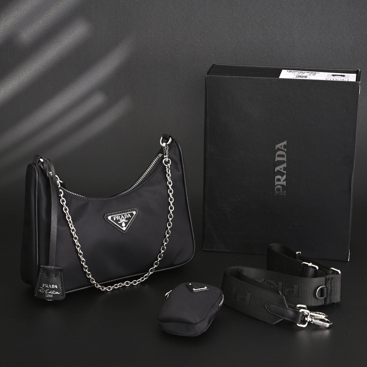 Prada Re-Edition 2005 Nylon Shoulder Bag – Black - Black with Silver-Tone Hardware
