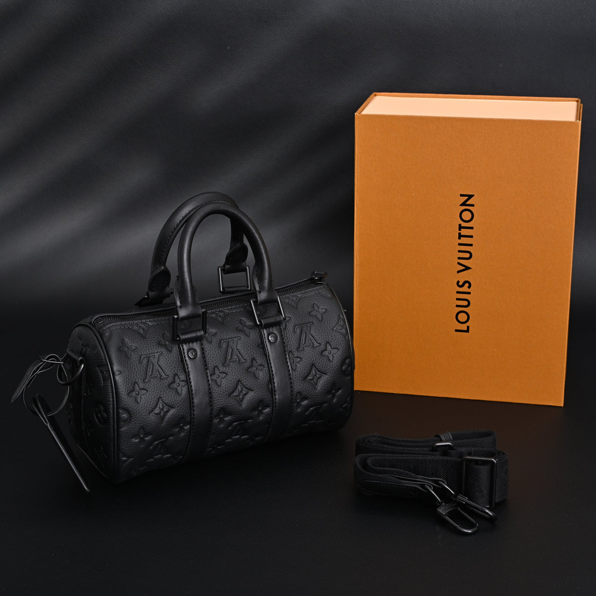 Louis Vuitton Keepall Bandoulière 50 – Monogram Shadow Black Leather Travel Bag