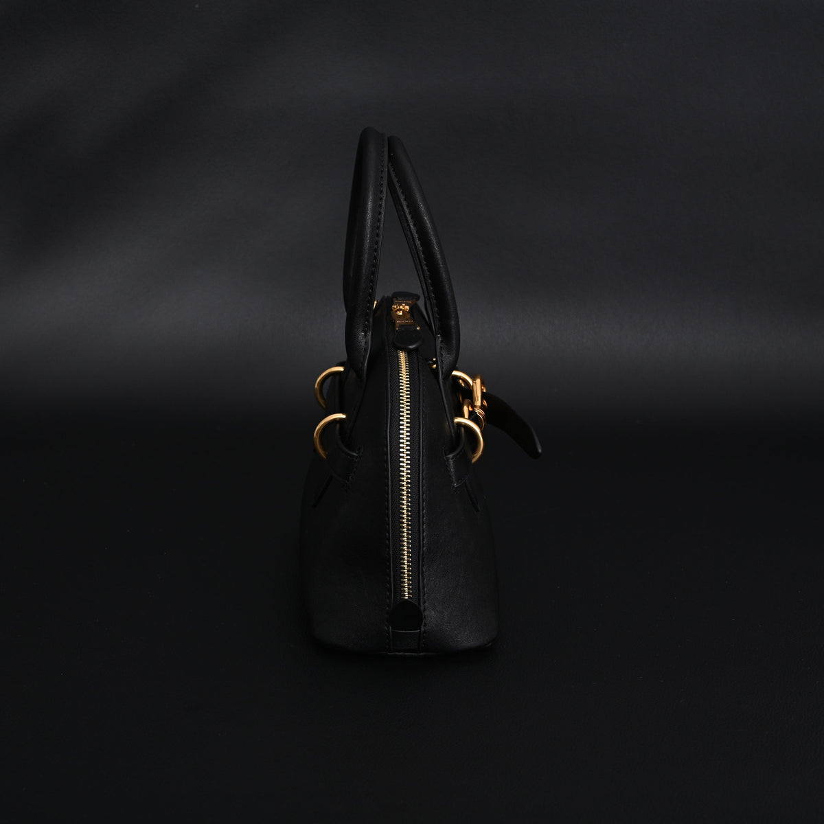 Miu Miu Black Leather Satchel Bag – Medium Structured Tote - Black with Gold-Tone Accents