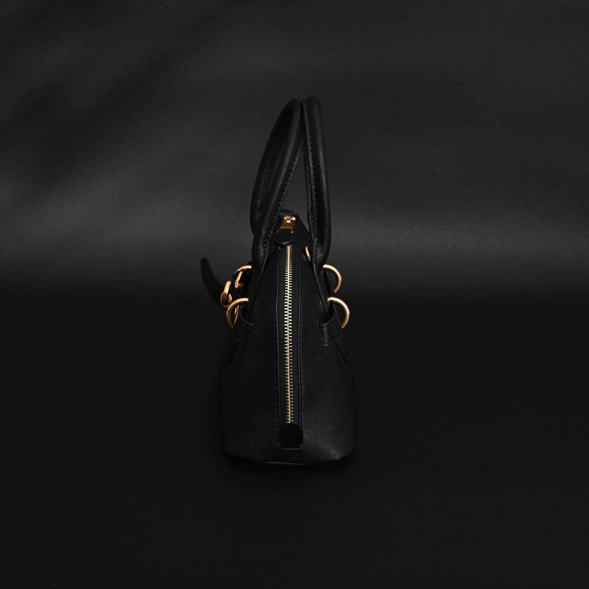 Miu Miu Black Leather Satchel Bag – Medium Structured Tote - Black with Gold-Tone Accents