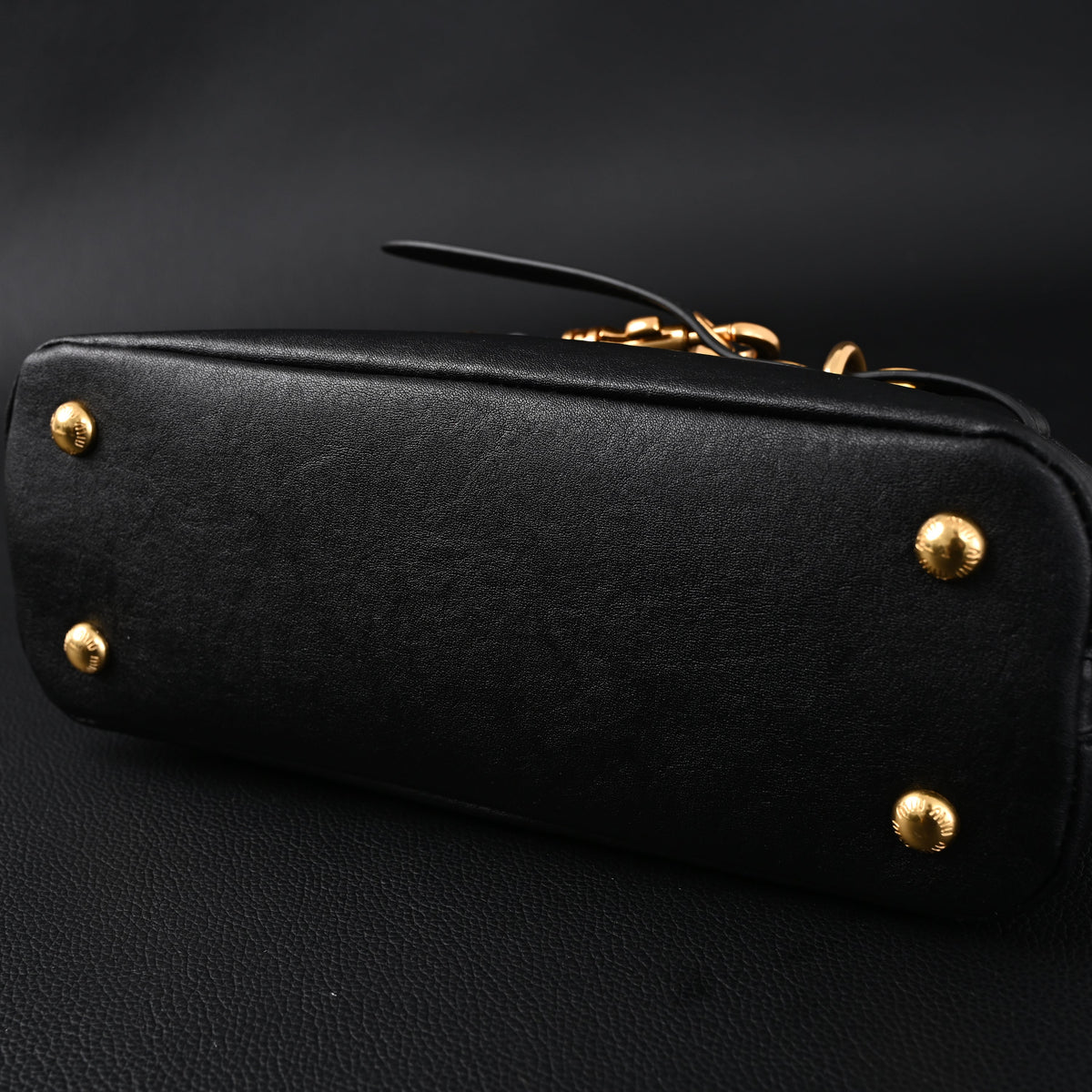 Miu Miu Black Leather Satchel Bag – Medium Structured Tote - Black with Gold-Tone Accents