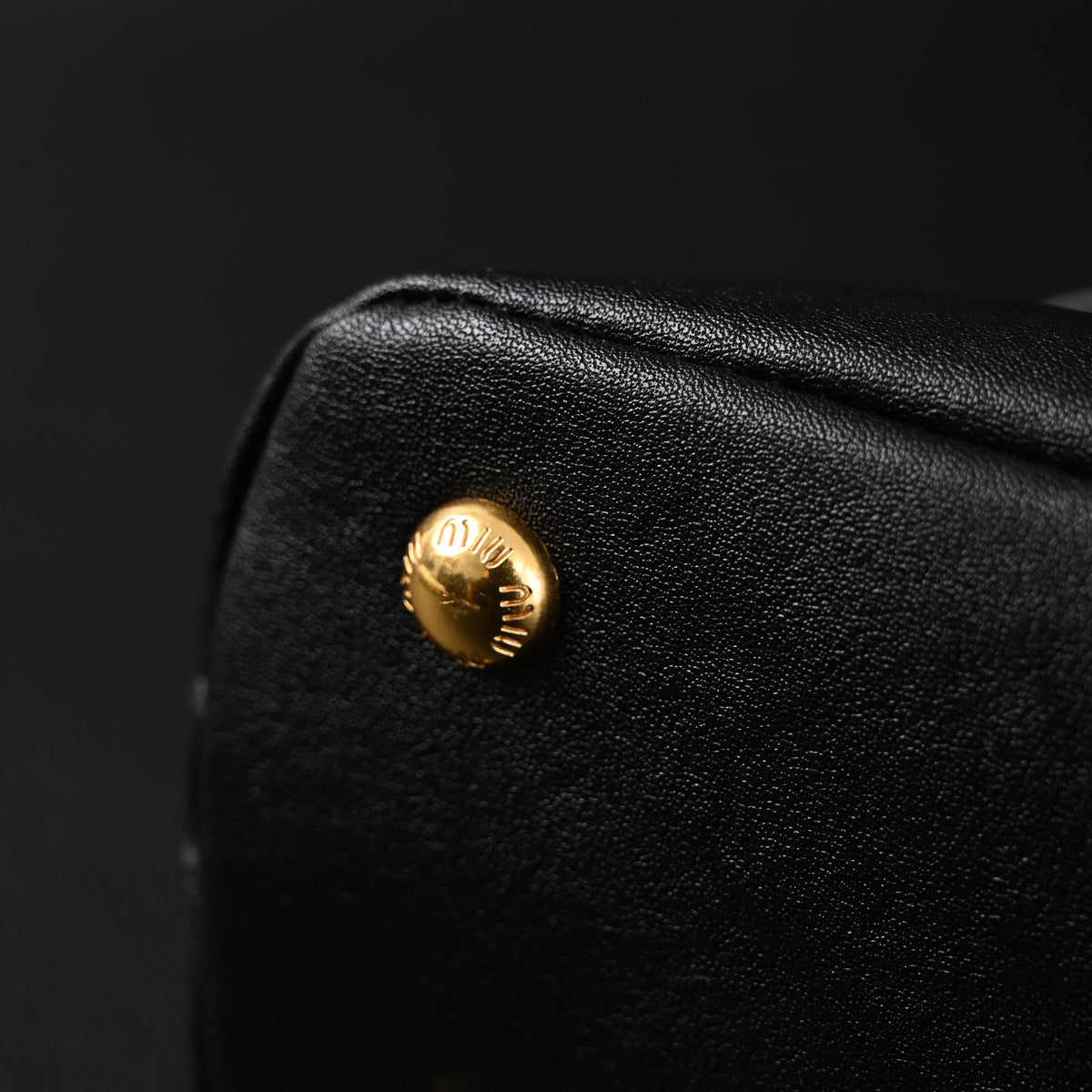 Miu Miu Black Leather Satchel Bag – Medium Structured Tote - Black with Gold-Tone Accents