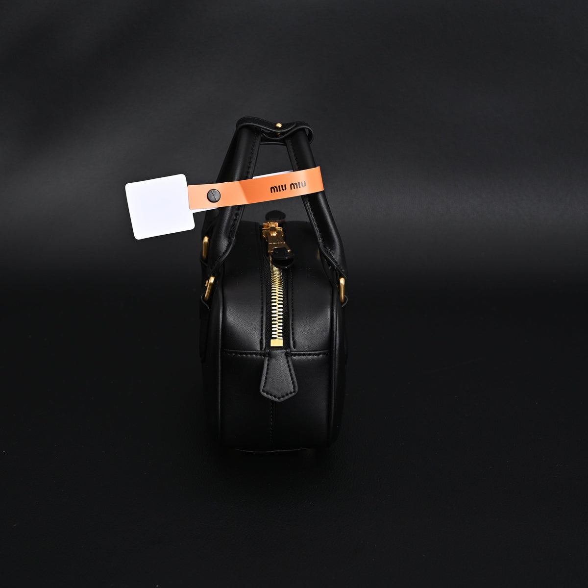Miu Miu Black Matelassé Leather Satchel Bag – Mini Top Handle - Black with Gold-Tone Accents