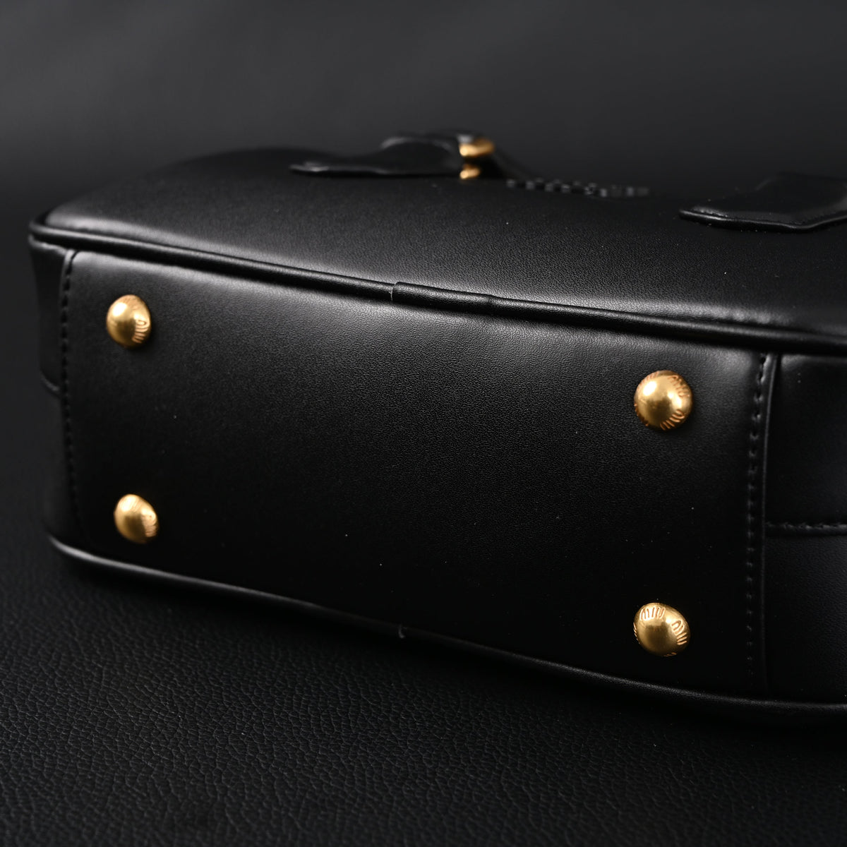 Miu Miu Black Matelassé Leather Satchel Bag – Mini Top Handle - Black with Gold-Tone Accents