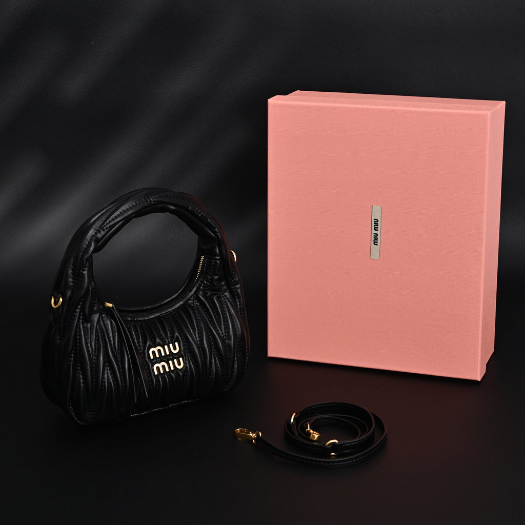 Miu Miu Matelassé Leather Hobo Bag – Black with Gold Hardware - Classic Black
