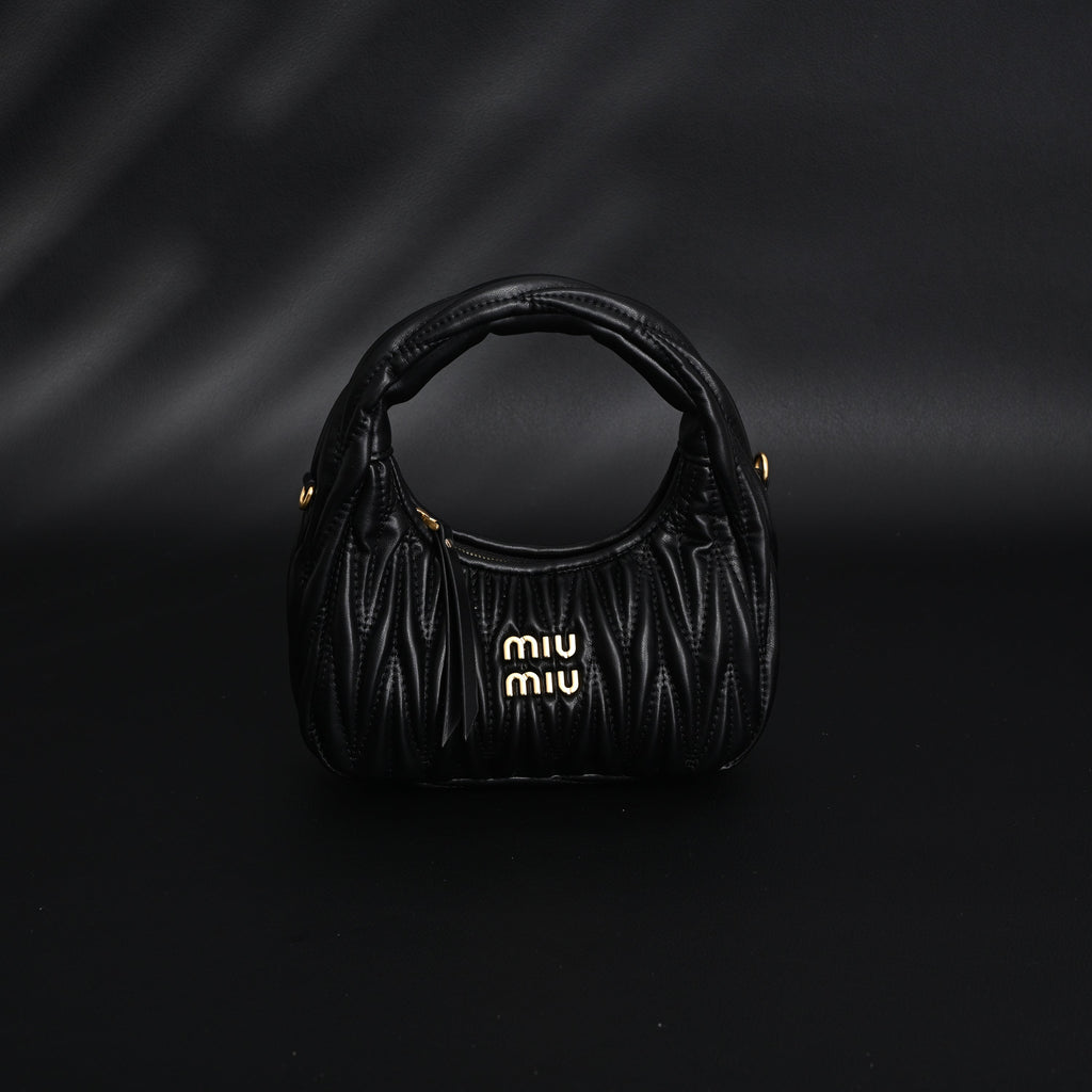 Miu Miu Matelassé Leather Hobo Bag – Black with Gold Hardware - Classic Black