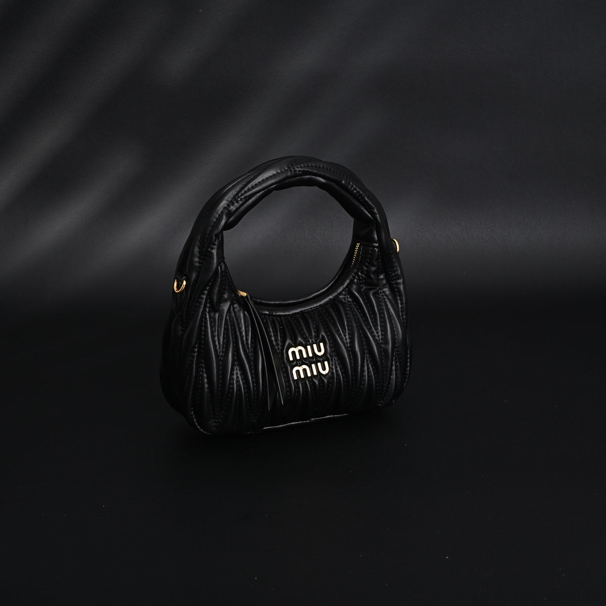 Miu Miu Matelassé Leather Hobo Bag – Black with Gold Hardware - Classic Black