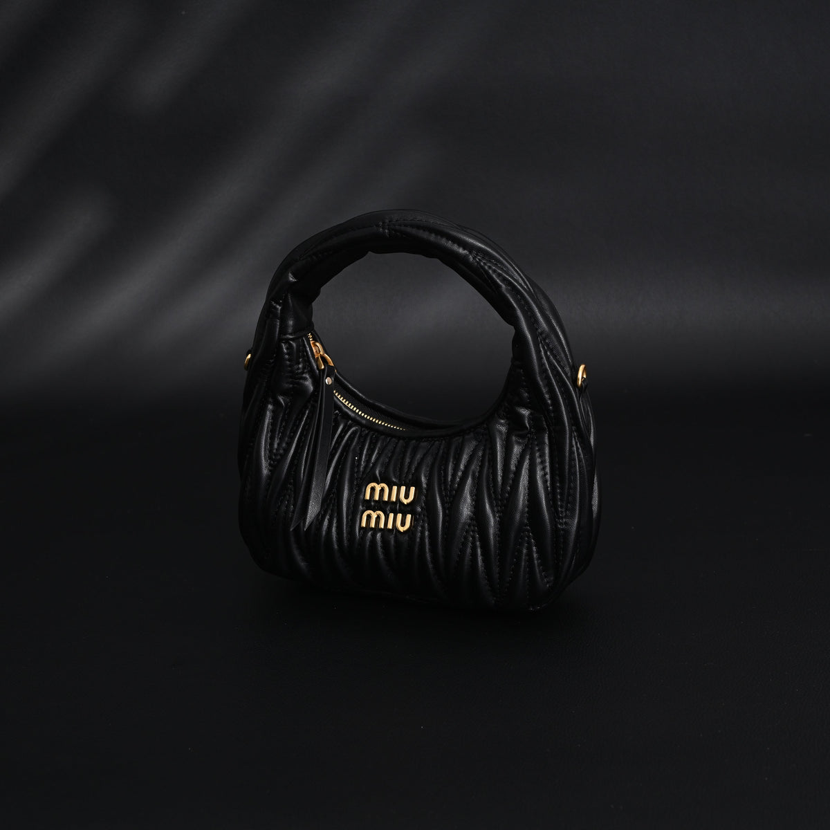 Miu Miu Matelassé Leather Hobo Bag – Black with Gold Hardware - Classic Black