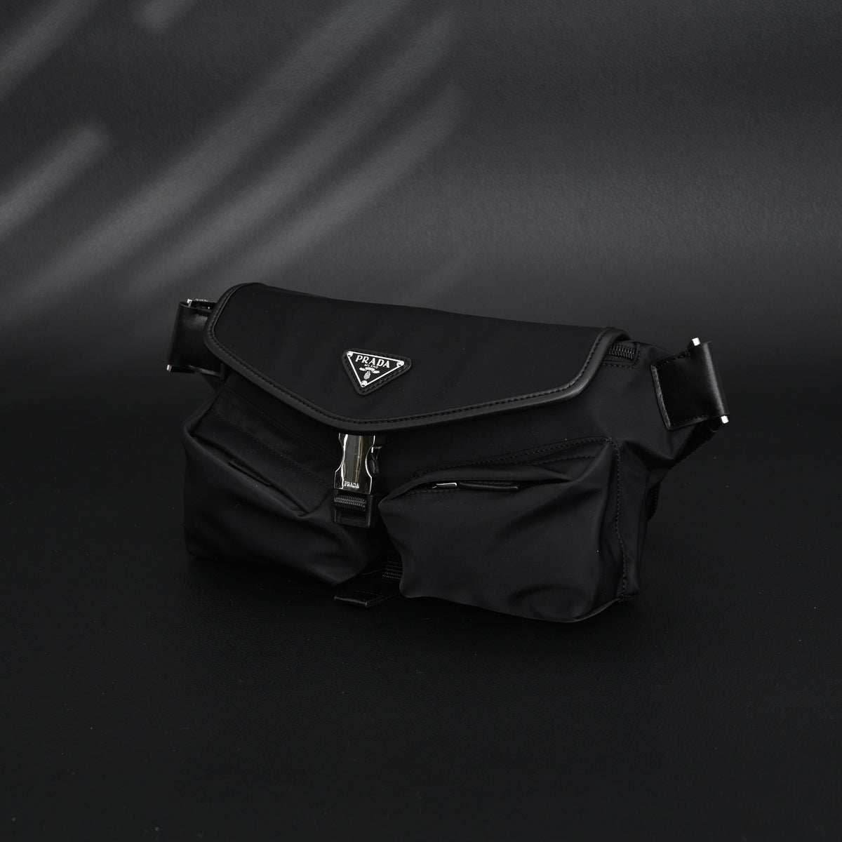 Prada Nylon Black Belt Bag with Silver Logo - Black with Silver-Tone Hardware