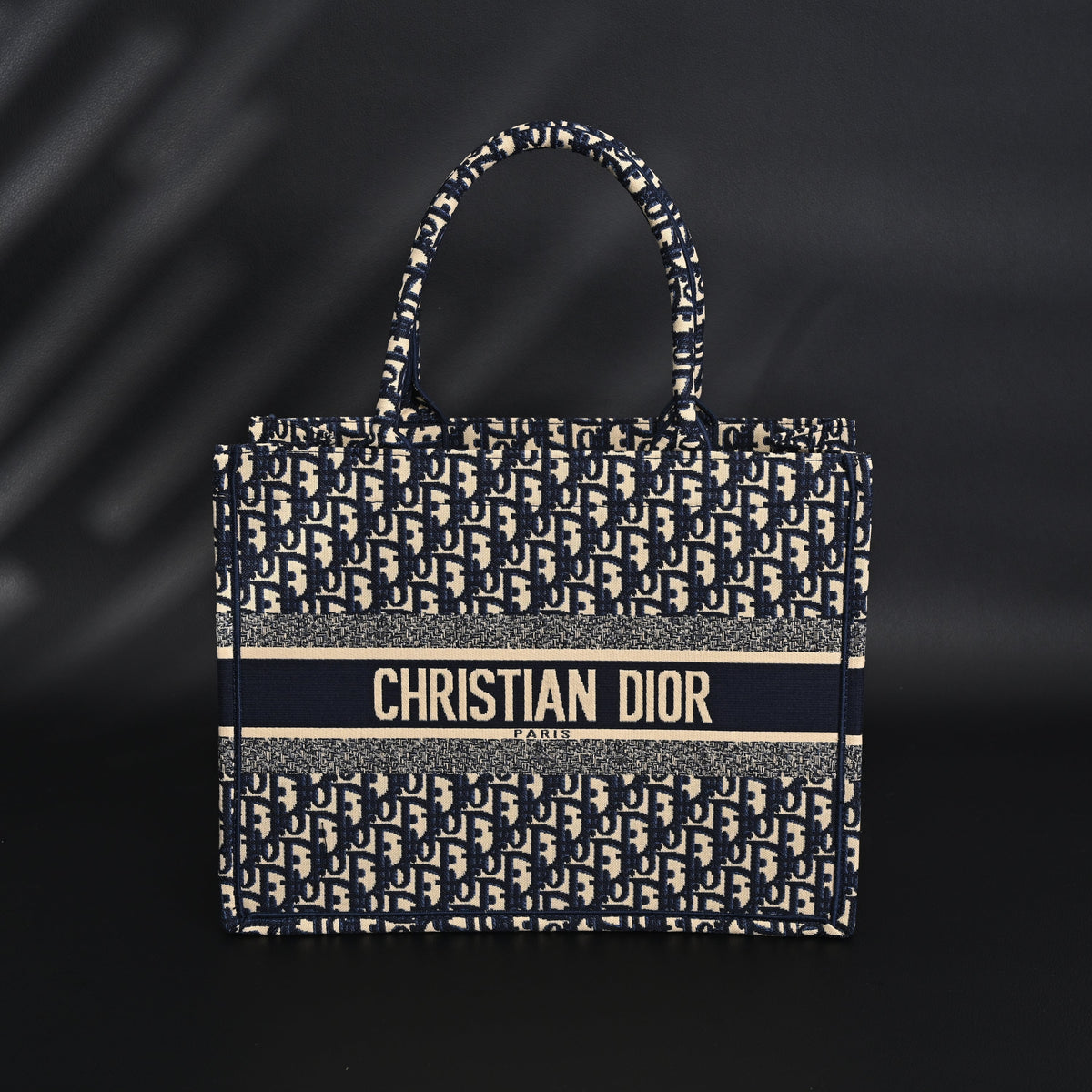 Christian Dior Large Book Tote – Blue Oblique Embroidery - Blue with Beige Contrast