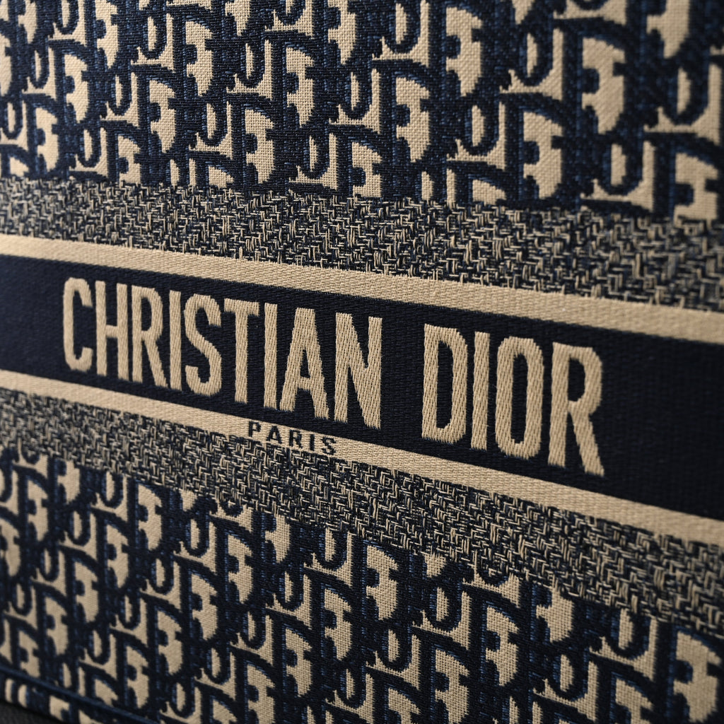 Christian Dior Large Book Tote – Blue Oblique Embroidery - Blue with Beige Contrast