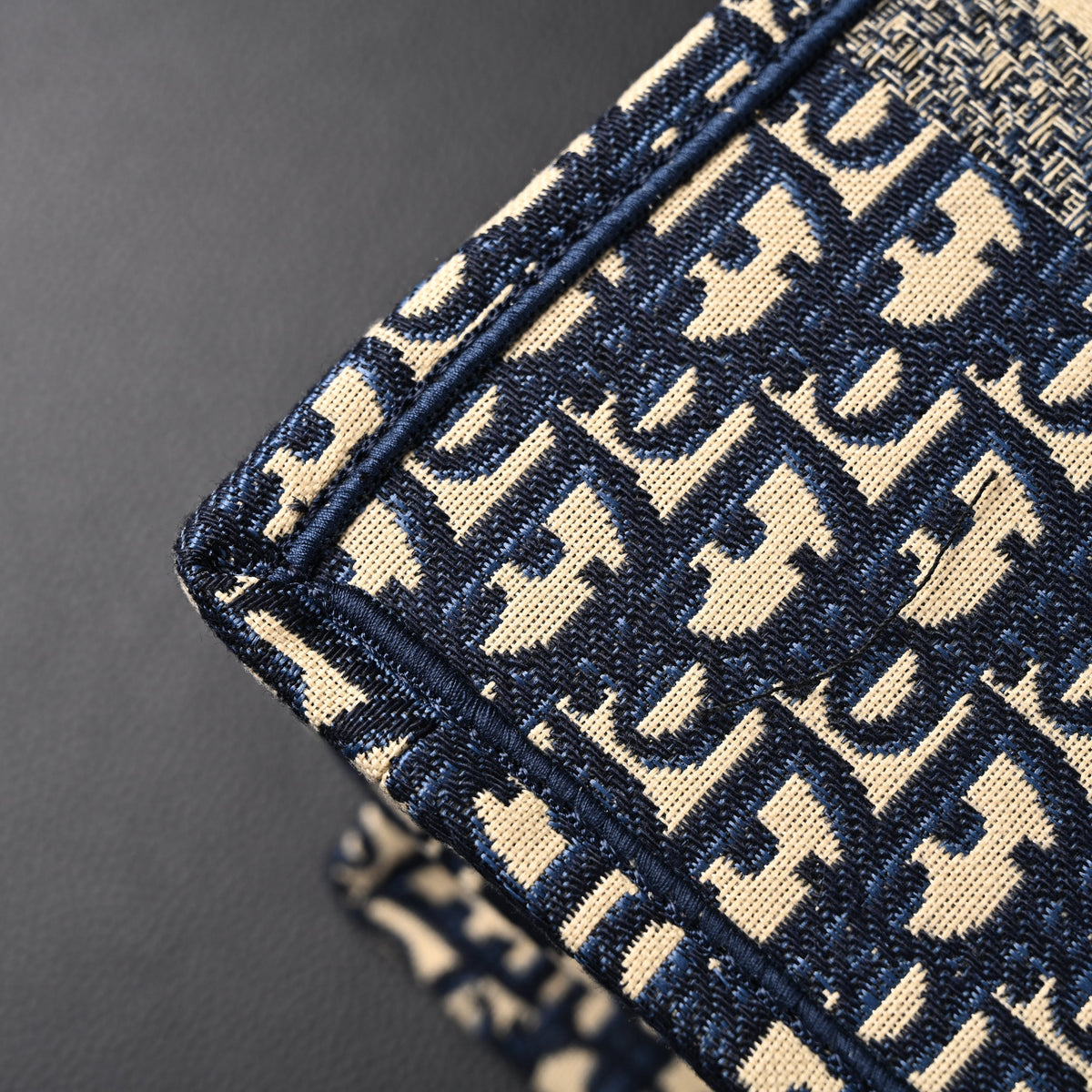 Christian Dior Large Book Tote – Blue Oblique Embroidery - Blue with Beige Contrast