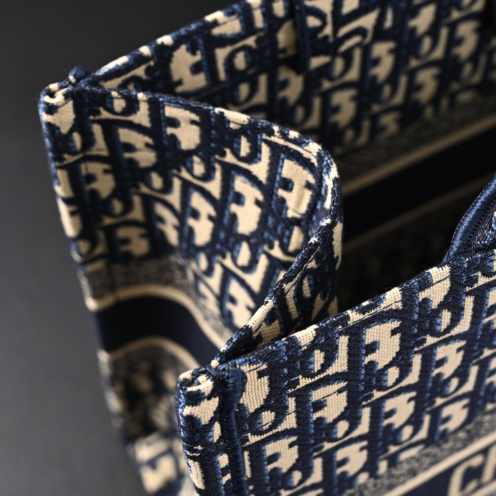 Christian Dior Large Book Tote – Blue Oblique Embroidery - Blue with Beige Contrast