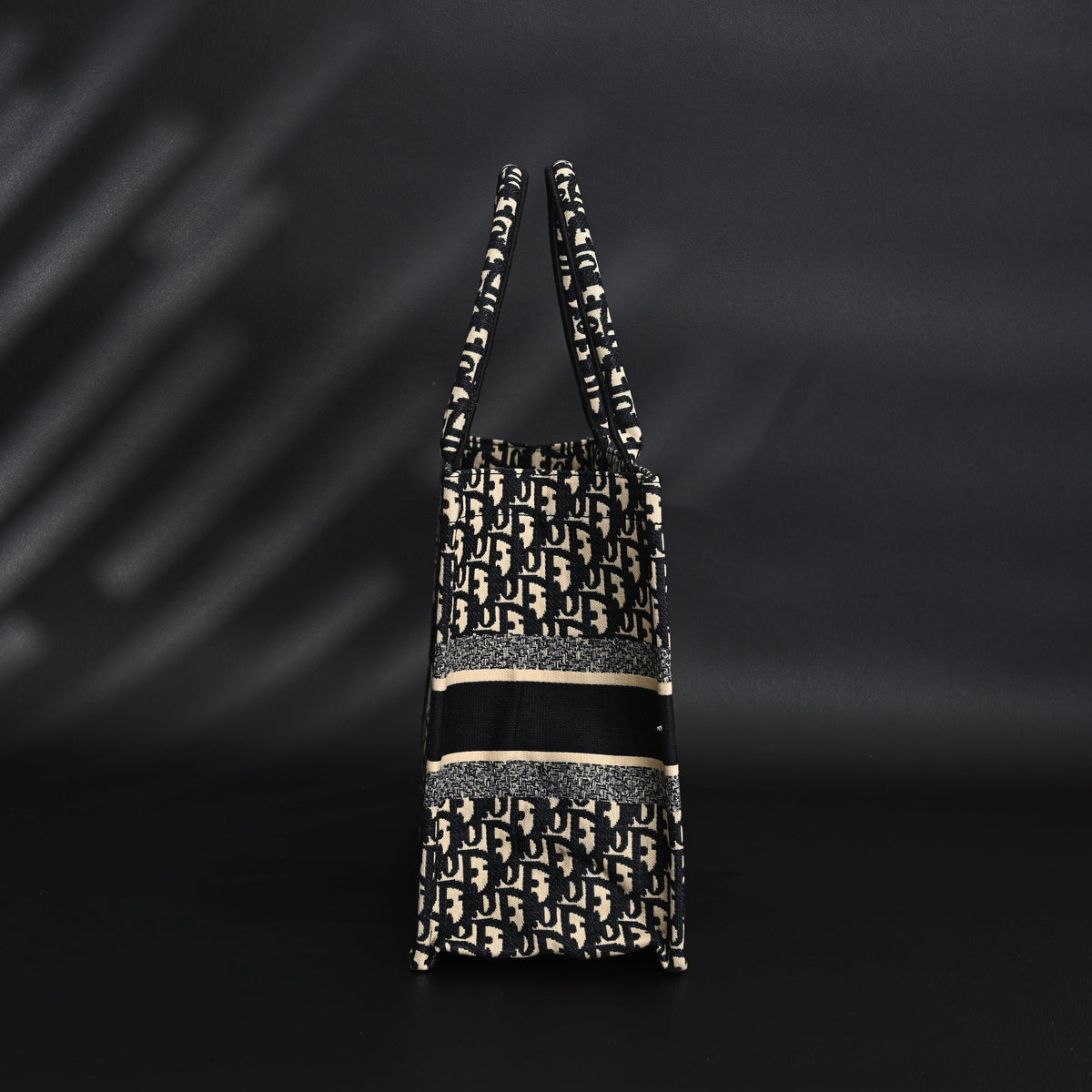 Christian Dior Medium Book Tote – Black Oblique Embroidery - Black with Beige Contrast