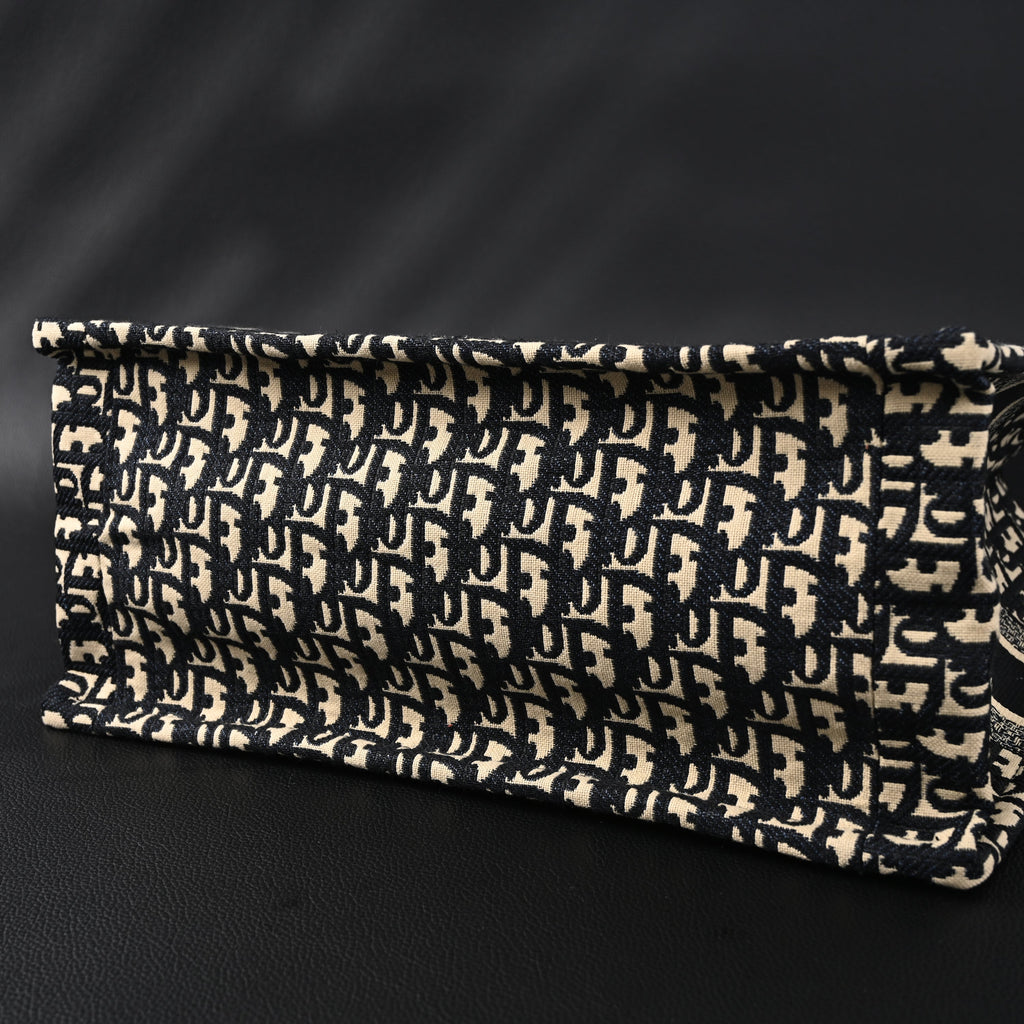Christian Dior Medium Book Tote – Black Oblique Embroidery - Black with Beige Contrast