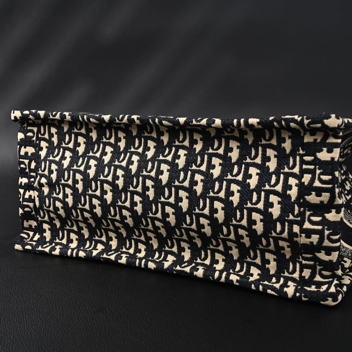 Christian Dior Medium Book Tote – Black Oblique Embroidery - Black with Beige Contrast