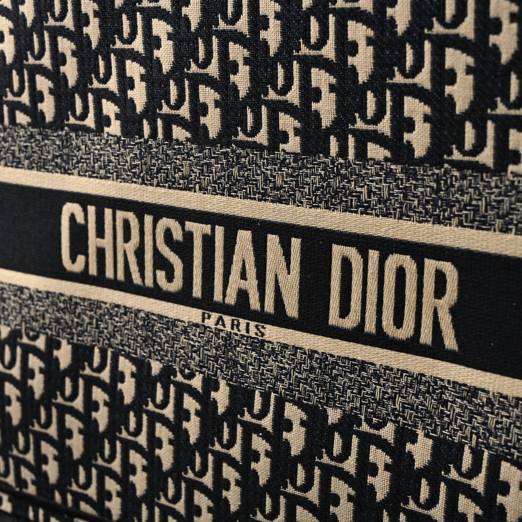 Christian Dior Medium Book Tote – Black Oblique Embroidery - Black with Beige Contrast