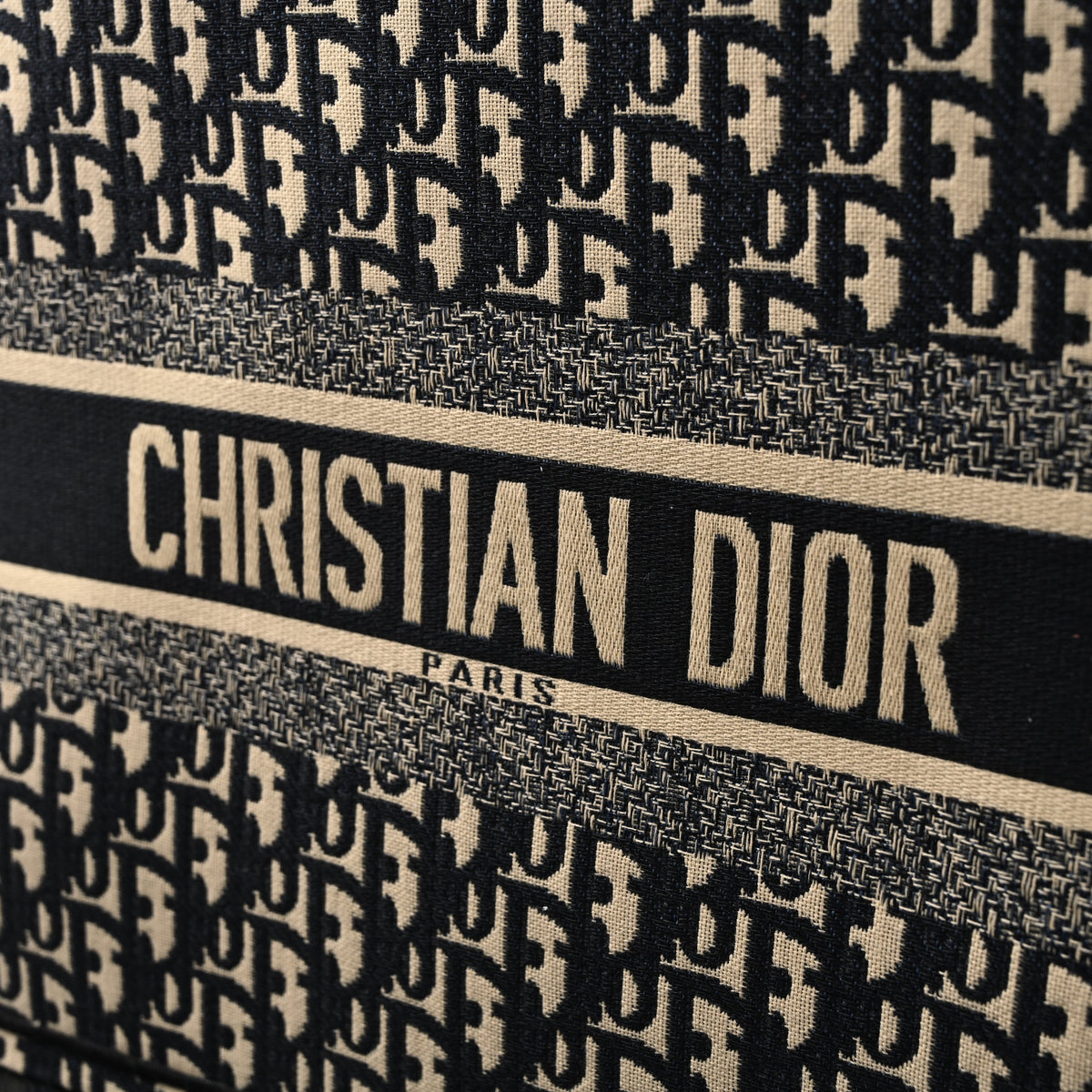 Christian Dior Medium Book Tote – Black Oblique Embroidery - Black with Beige Contrast