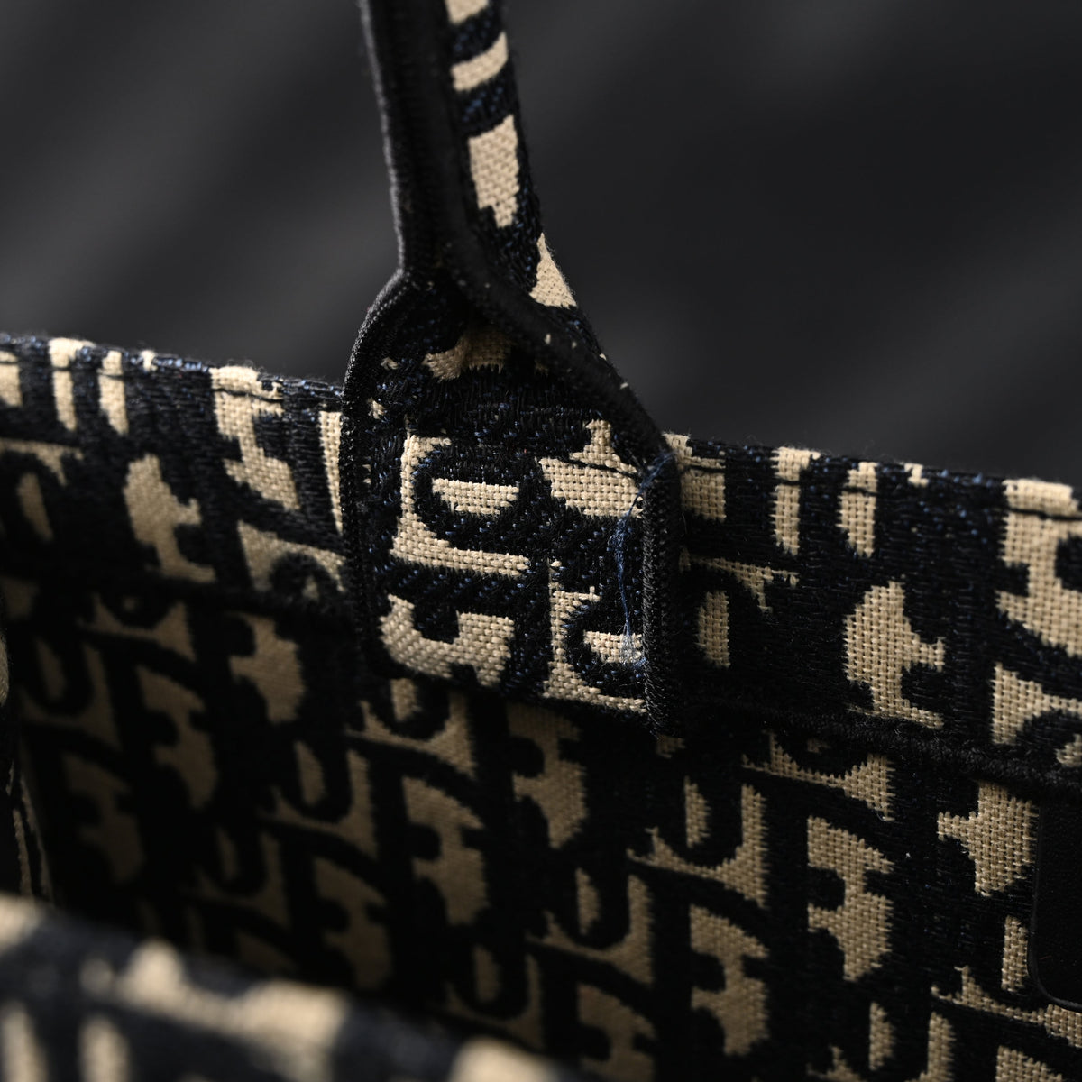 Christian Dior Medium Book Tote – Black Oblique Embroidery - Black with Beige Contrast