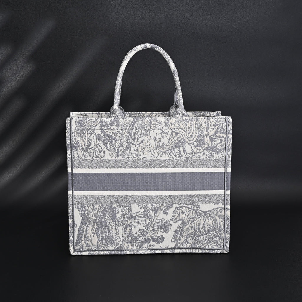Christian Dior Large Book Tote – Toile De Jouy Embroidery - Classic Grey