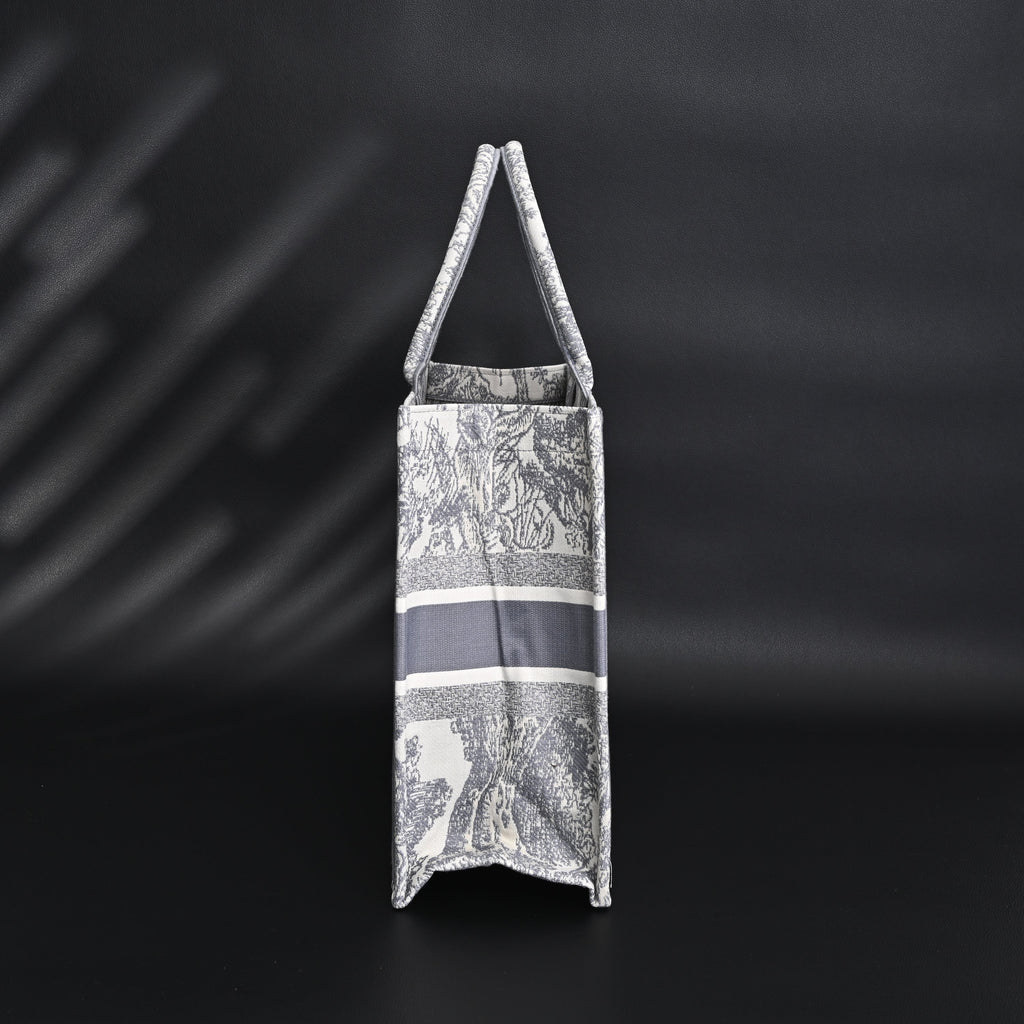 Christian Dior Large Book Tote – Toile De Jouy Embroidery - Classic Grey