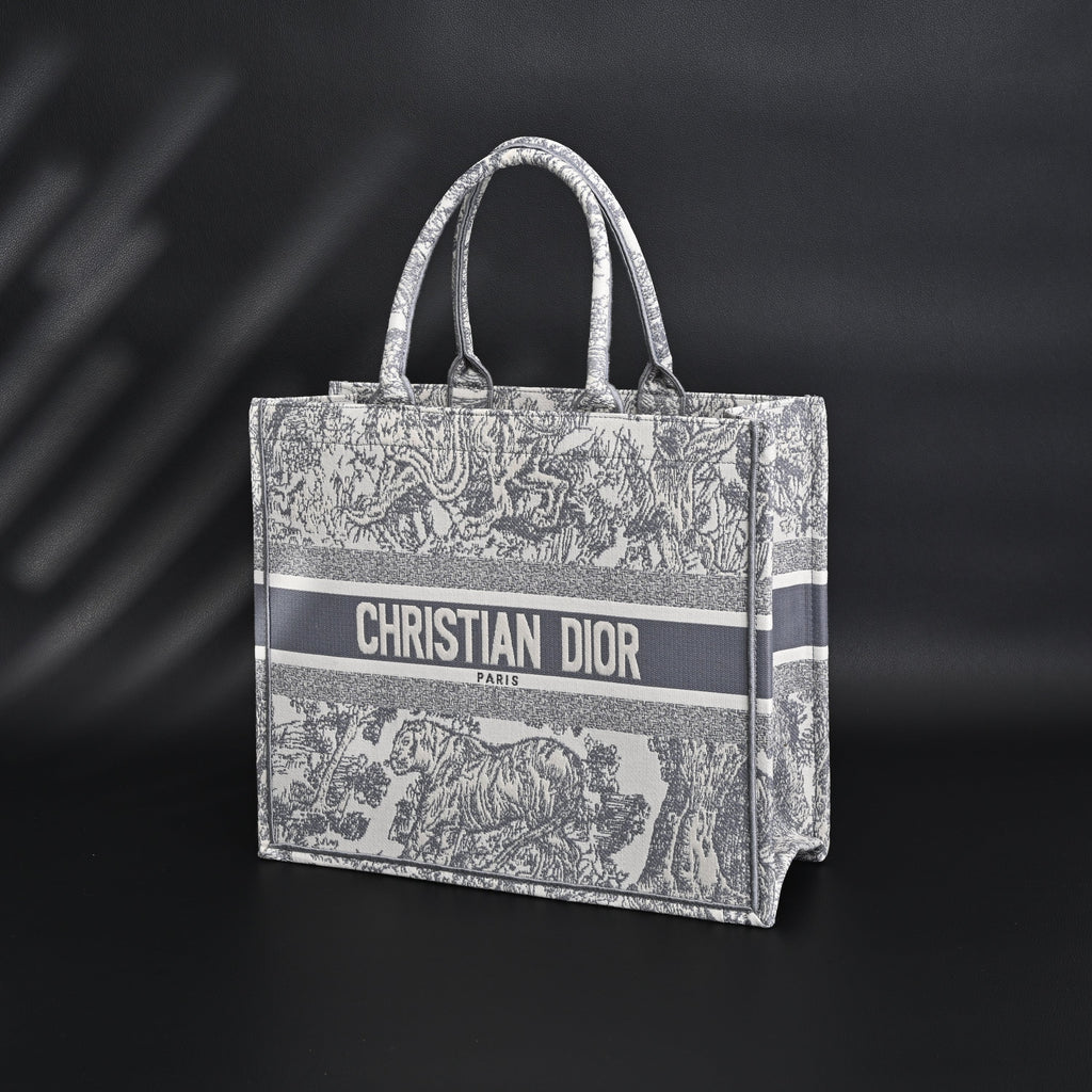 Christian Dior Large Book Tote – Toile De Jouy Embroidery - Classic Grey