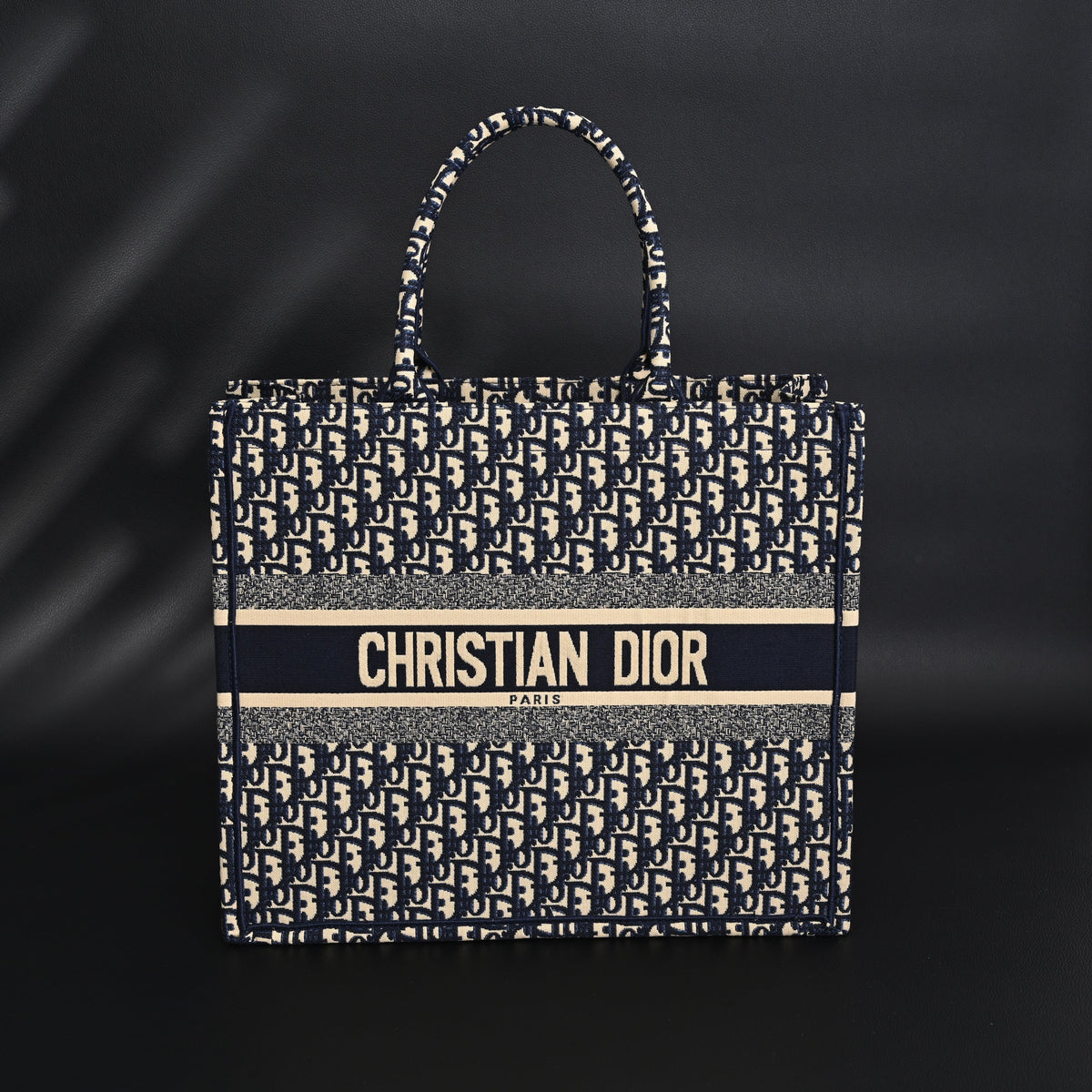 Christian Dior Large Book Tote – Blue Oblique Embroidery - Navy Blue