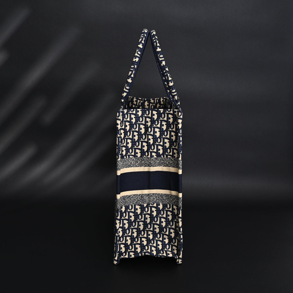 Christian Dior Large Book Tote – Blue Oblique Embroidery - Navy Blue